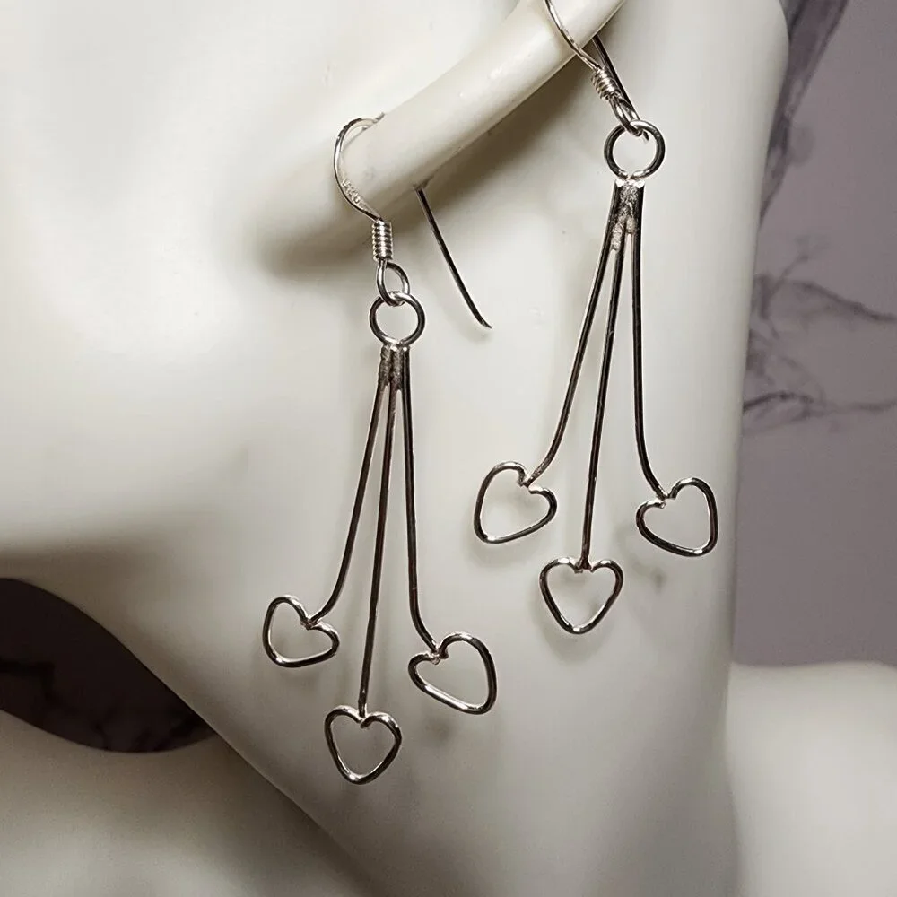 925 Silver Heart Dangle Earrings